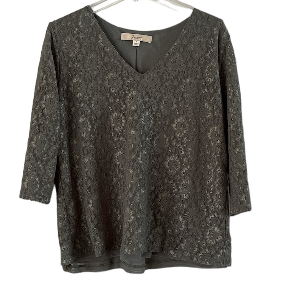 Motto Floral Lace Top Green Sheer Lined Three Quarter Sleeves Size XL